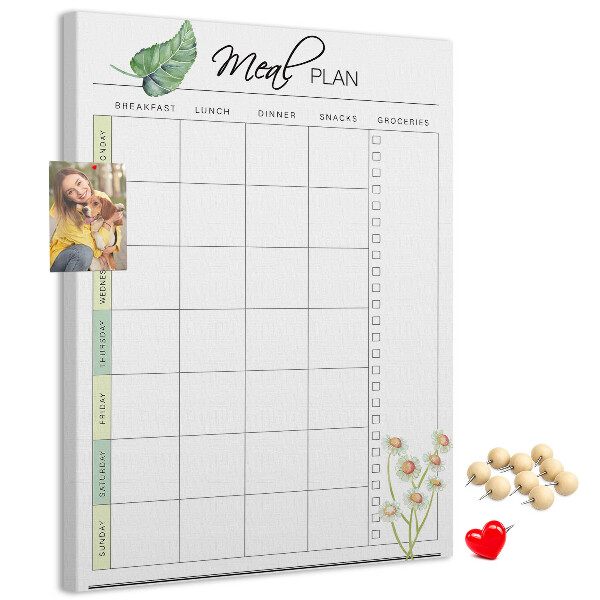 Kork-Pinnwand mit floralem Speiseplan-Design