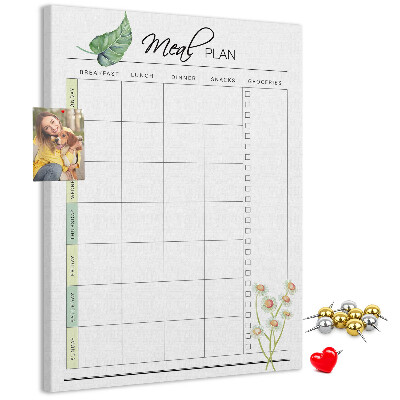 Kork-Pinnwand mit floralem Speiseplan-Design