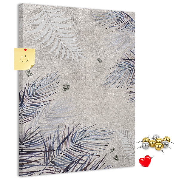 Kork-Pinnwand mit Motiv zarte Blätter auf grauem Hintergrund