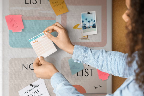Korkplatte mit Aufdruck Sommer-To-Do-Liste und Notizen