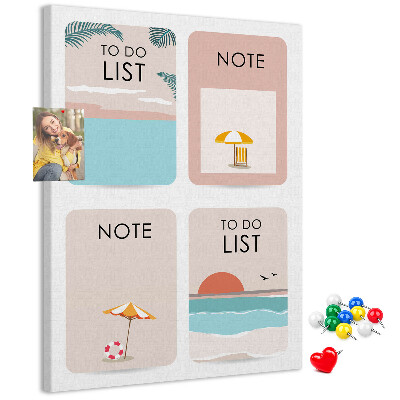 Korkplatte mit Aufdruck Sommer-To-Do-Liste und Notizen