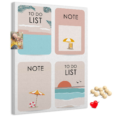 Korkplatte mit Aufdruck Sommer-To-Do-Liste und Notizen
