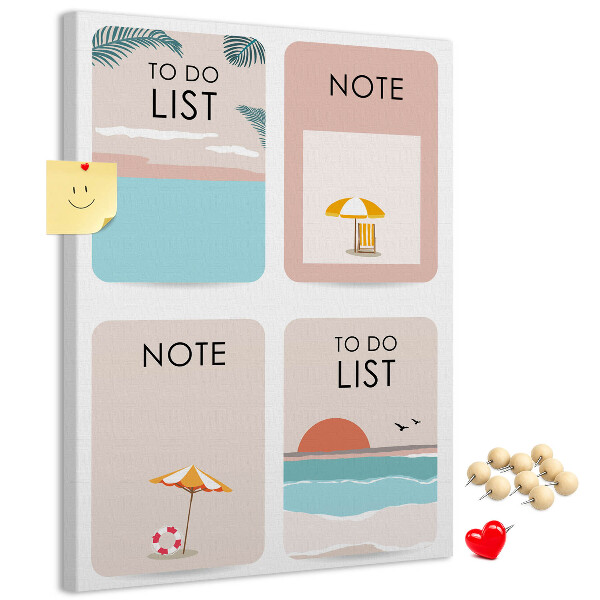 Korkplatte mit Aufdruck Sommer-To-Do-Liste und Notizen
