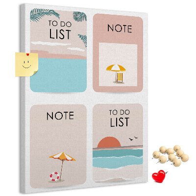 Korkplatte mit Aufdruck Sommer-To-Do-Liste und Notizen