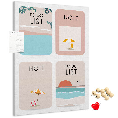 Korkplatte mit Aufdruck Sommer-To-Do-Liste und Notizen