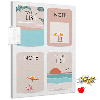 Korkplatte mit Aufdruck Sommer-To-Do-Liste und Notizen