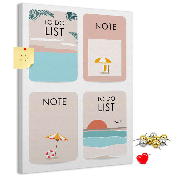 Korkplatte mit Aufdruck Sommer-To-Do-Liste und Notizen