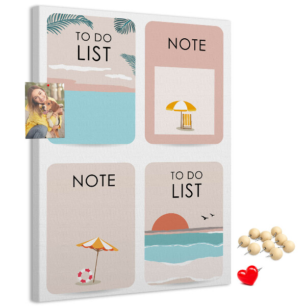 Korkplatte mit Aufdruck Sommer-To-Do-Liste und Notizen