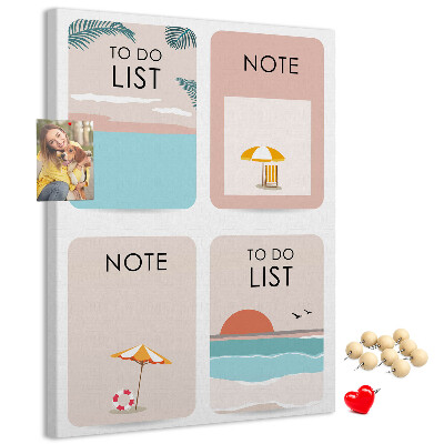 Korkplatte mit Aufdruck Sommer-To-Do-Liste und Notizen