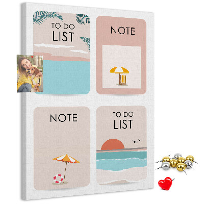 Korkplatte mit Aufdruck Sommer-To-Do-Liste und Notizen