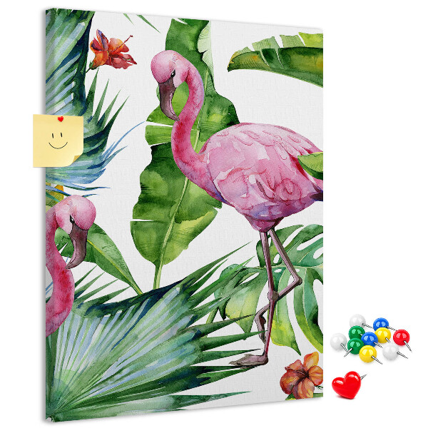 Bedruckte Korkplatte mit Motiv fröhliche Flamingos in tropischer Umgebung