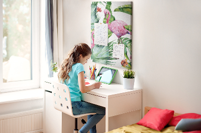 Bedruckte Korkplatte mit Motiv fröhliche Flamingos in tropischer Umgebung