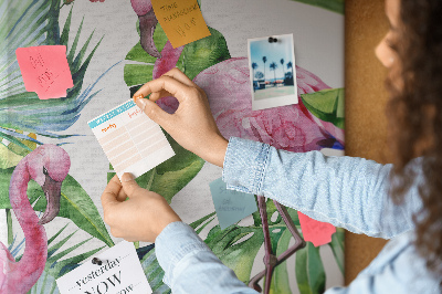 Bedruckte Korkplatte mit Motiv fröhliche Flamingos in tropischer Umgebung