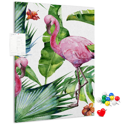 Bedruckte Korkplatte mit Motiv fröhliche Flamingos in tropischer Umgebung