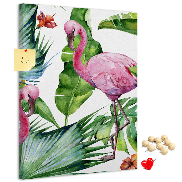 Bedruckte Korkplatte mit Motiv fröhliche Flamingos in tropischer Umgebung