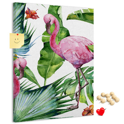 Bedruckte Korkplatte mit Motiv fröhliche Flamingos in tropischer Umgebung