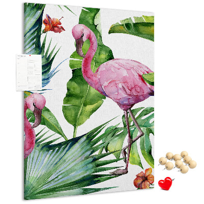 Bedruckte Korkplatte mit Motiv fröhliche Flamingos in tropischer Umgebung