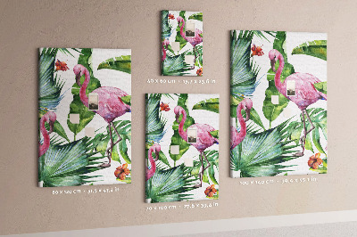 Bedruckte Korkplatte mit Motiv fröhliche Flamingos in tropischer Umgebung