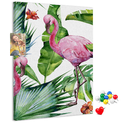 Bedruckte Korkplatte mit Motiv fröhliche Flamingos in tropischer Umgebung