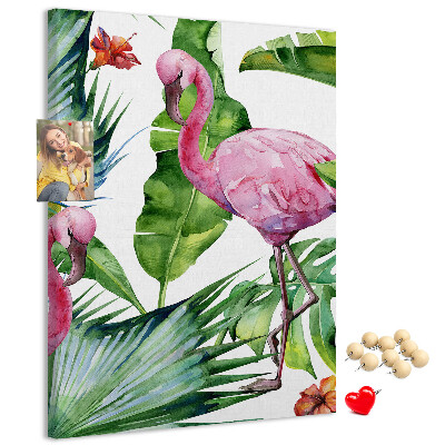 Bedruckte Korkplatte mit Motiv fröhliche Flamingos in tropischer Umgebung