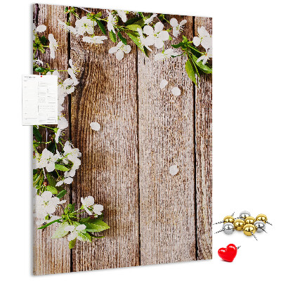 Pinnwand mit Motiv Blumen auf einem Hintergrund aus Holzbrettern