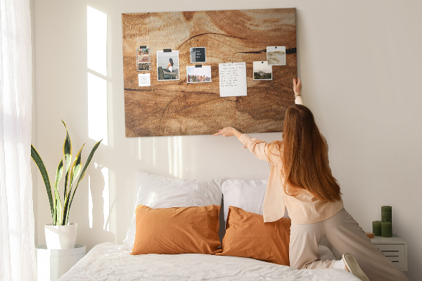Bilder mit Korkrückwand mit natürlicher Holzmaserung in warmen Farbtönen