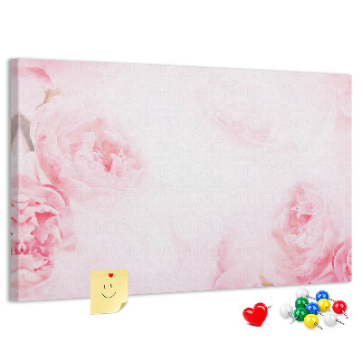 Korktafel mit Motiv zarte rosa Blüten auf hellem Hintergrund
