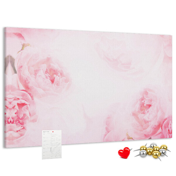 Korktafel mit Motiv zarte rosa Blüten auf hellem Hintergrund