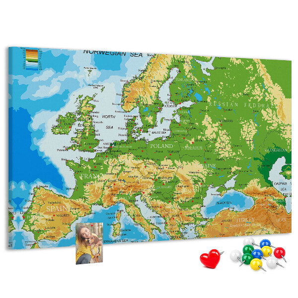 Europa-Karte mit Korkrückwand geografische Darstellung auf Kork