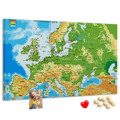 Europa-Karte mit Korkrückwand geografische Darstellung auf Kork