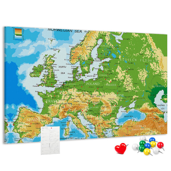 Europa-Karte mit Korkrückwand geografische Darstellung auf Kork