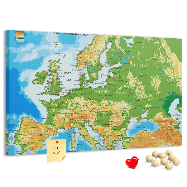 Europa-Karte mit Korkrückwand geografische Darstellung auf Kork