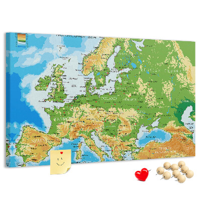 Europa-Karte mit Korkrückwand geografische Darstellung auf Kork