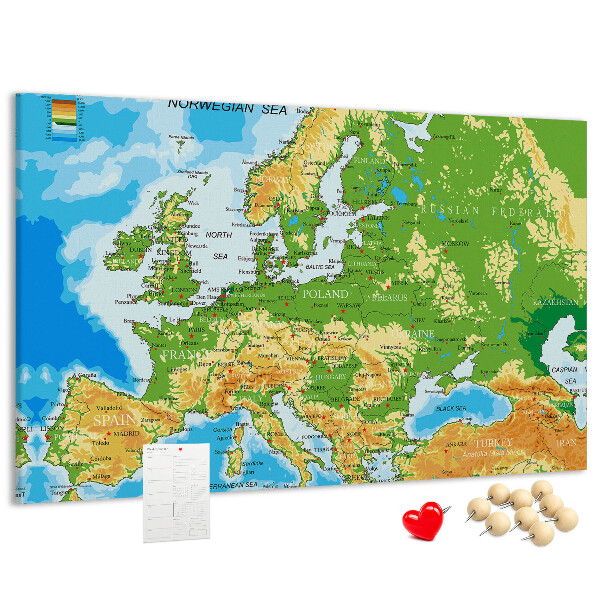Europa-Karte mit Korkrückwand geografische Darstellung auf Kork