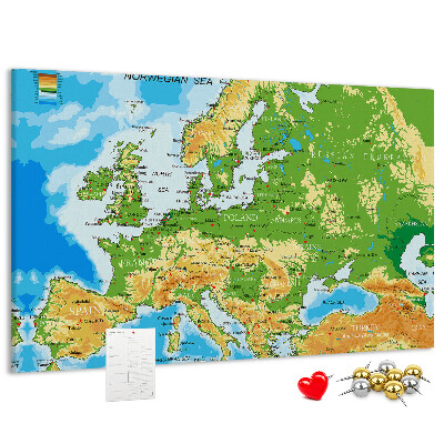 Europa-Karte mit Korkrückwand geografische Darstellung auf Kork