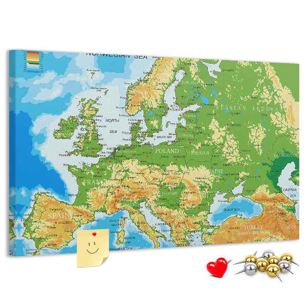 Europa-Karte mit Korkrückwand geografische Darstellung auf Kork