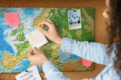 Europa-Karte mit Korkrückwand geografische Darstellung auf Kork