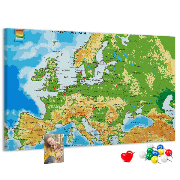 Europa-Karte mit Korkrückwand geografische Darstellung auf Kork