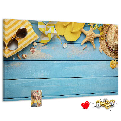 Wandbild mit Korkrückwand Sommer am Strand mit farbenfrohen Accessoires