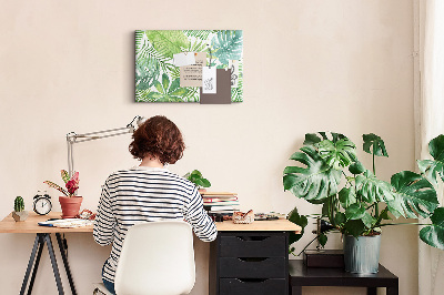 Kork-Pinnwand mit Aquarell-Motiv grüner tropischer Blätter