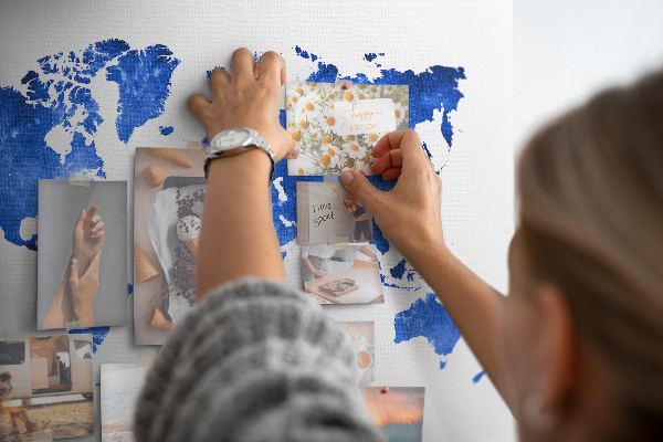 Korkbild blaue Aquarell-Weltkarte