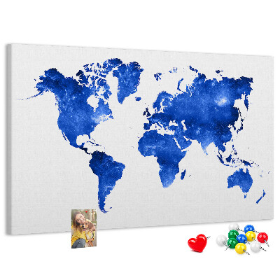 Korkbild blaue Aquarell-Weltkarte