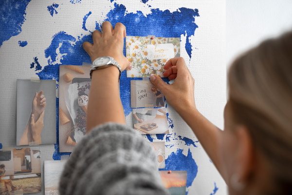 Korkbild blaue Aquarell-Weltkarte