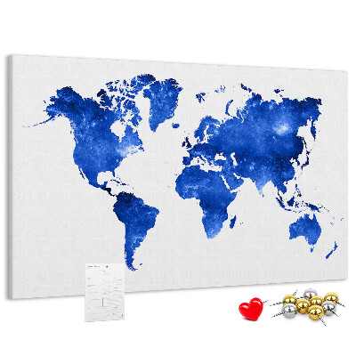 Korkbild blaue Aquarell-Weltkarte