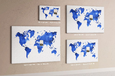 Korkbild blaue Aquarell-Weltkarte