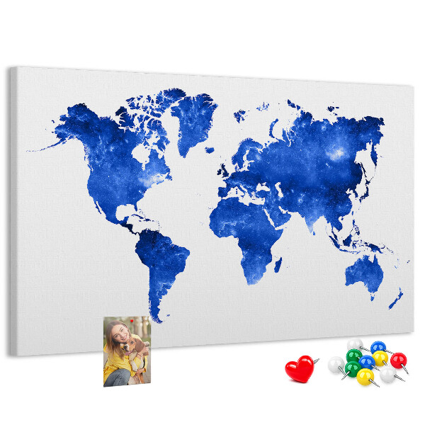 Korkbild blaue Aquarell-Weltkarte