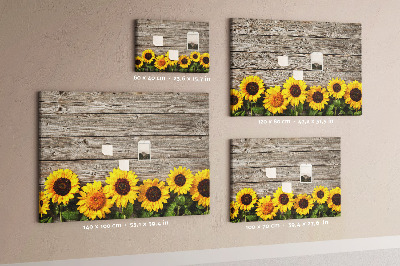 Kork-Pinnwand mit Motiv Sonnenblumen auf Holzbrettern