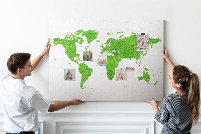 Wandbild Weltkarte mit grüner Rasenoberfläche und Korkrückwand