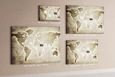Korkbild Weltkarte mit Darstellung einer altmodischen Weltkarte im Hintergrund