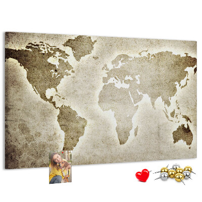 Korkbild Weltkarte mit Darstellung einer altmodischen Weltkarte im Hintergrund
